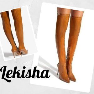 Shoe Dazzle Tan Over the Knee Boots with Sleek Silhouette